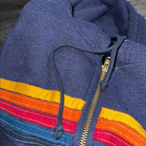 Aviator Nation Navy Blue Hooded Sweater with Multicolor Stripes sz Large - Picture 5 of 14